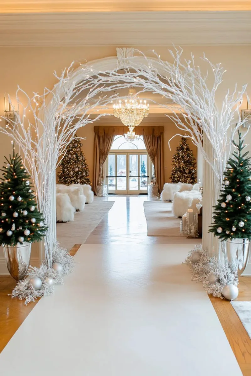 floor-to-ceiling winter wonderland archway made of shimmering ice branches 1 floor-to-ceiling winter wonderland archway made of shimmering ice branches 1