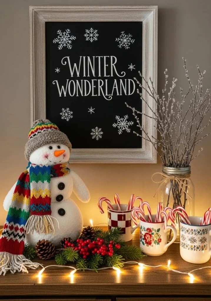 Fluffy snowman made from white fabric and thrifted 9