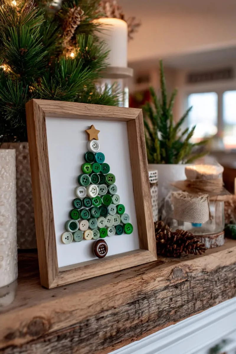 framed mini christmas tree made from layered green buttons 1