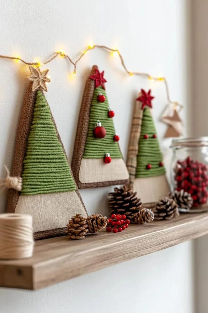 Framed mini christmas trees crafted from yarn twig 21