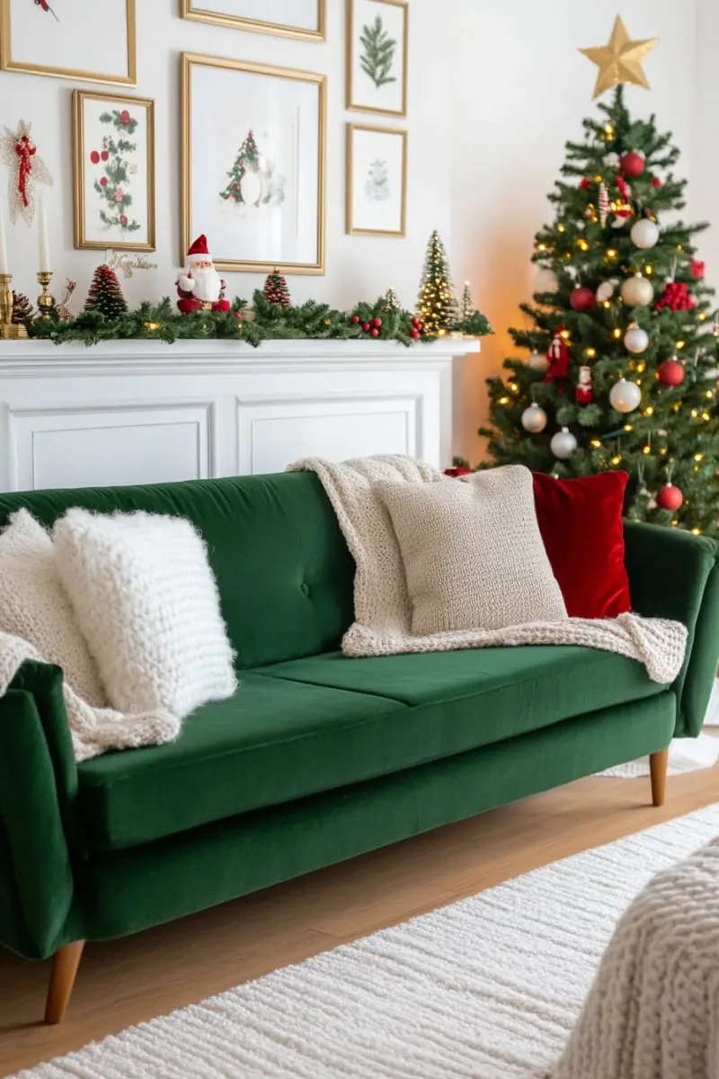25 Traditional Christmas Decor Ideas with a Nostalgic Vintage Touch 56 framed vintage holiday cards displayed on accent walls 1