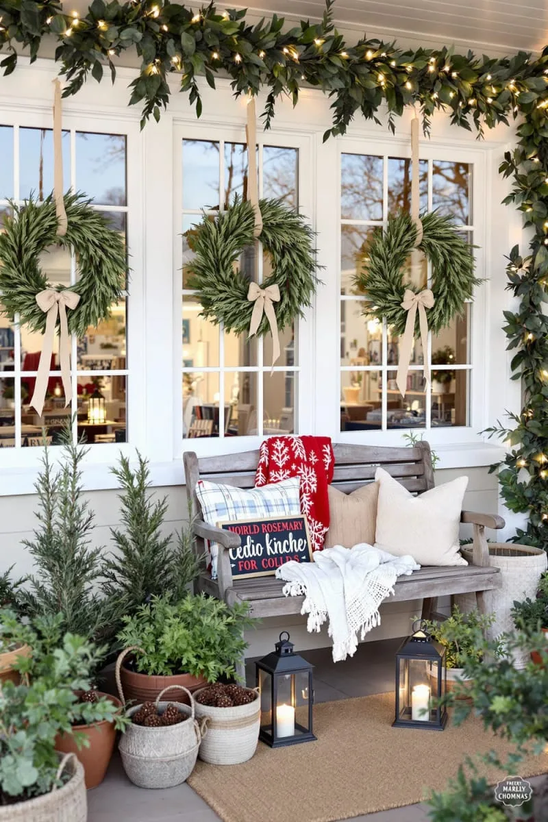 fresh rosemary wreaths with natural twine bows for windows 1