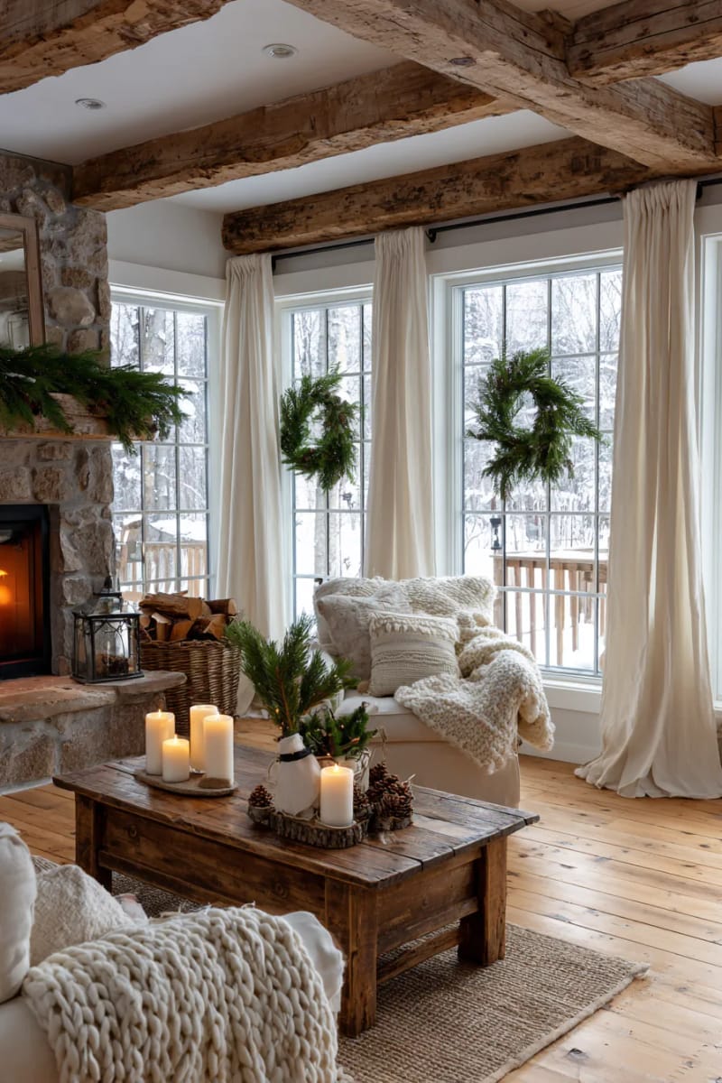 29 Inspiring Natural Christmas Decor Ideas for Modern Homes 18 fresh rosemary wreaths with natural twine bows for windows 1