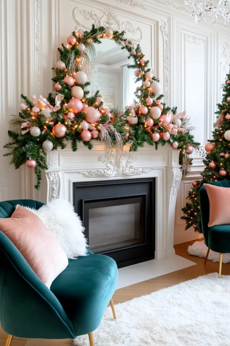 garland wrapped with fairy lights and pastel ornaments for a soft look 1