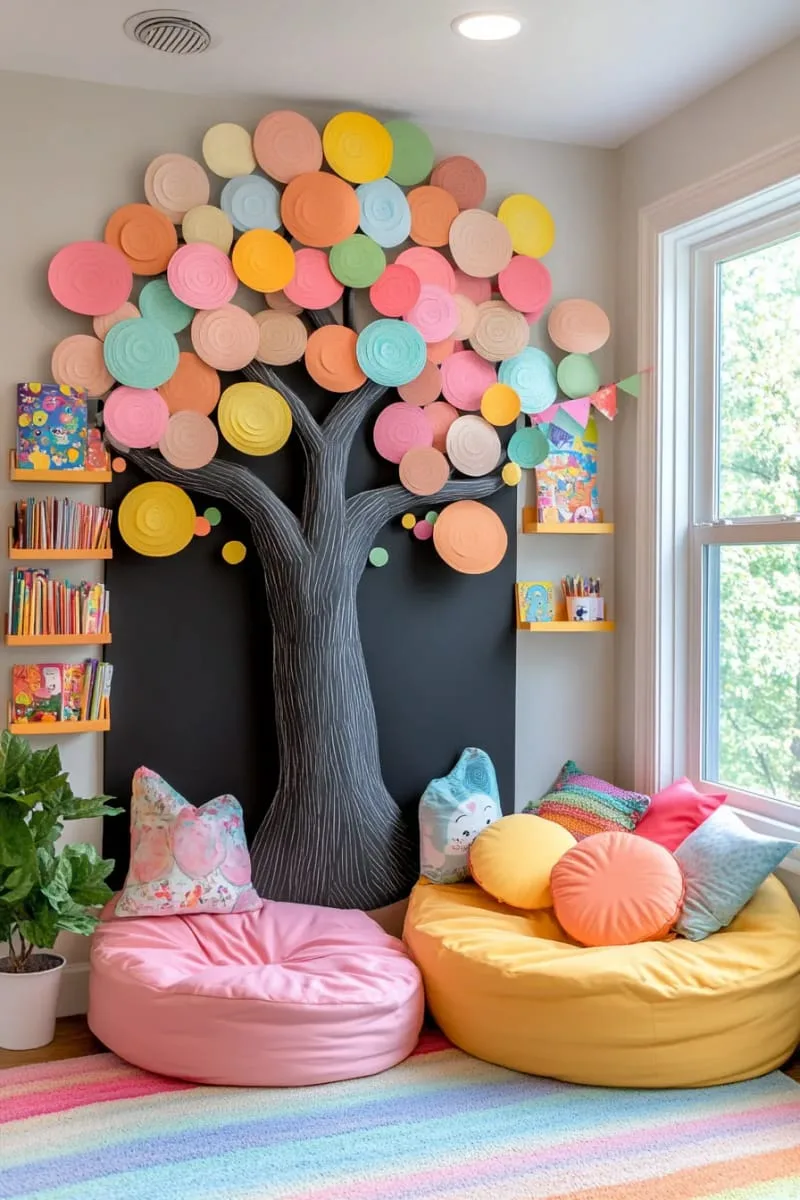 27 Stunning Christmas Decoration Crafts for a Unique 2025 123 giant blackboard door tree with colorful paper circle ornaments 1