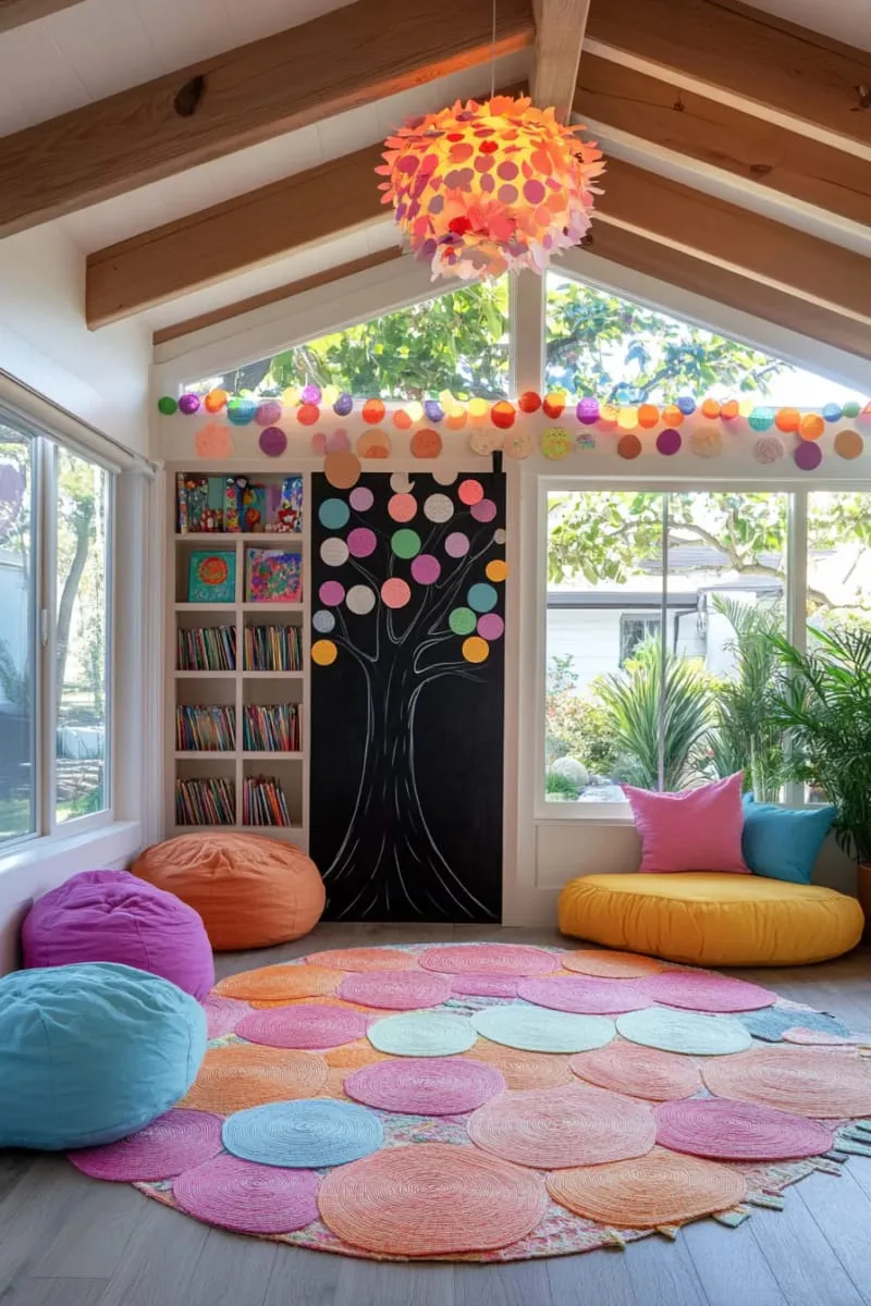 27 Stunning Christmas Decoration Crafts for a Unique 2025 124 giant blackboard door tree with colorful paper circle ornaments 1