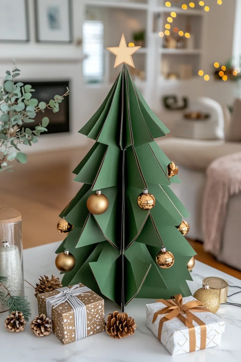 27 Stunning Christmas Decoration Crafts for a Unique 2025 21 giant geometric green cardboard christmas tree centerpiece 1