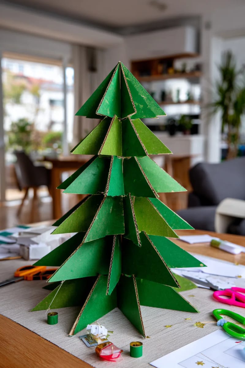 27 Stunning Christmas Decoration Crafts for a Unique 2025 27 giant geometric green cardboard christmas tree centerpiece 1