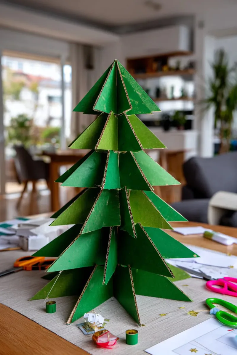 27 Stunning Christmas Decoration Crafts for a Unique 2025 26 giant geometric green cardboard christmas tree centerpiece 1