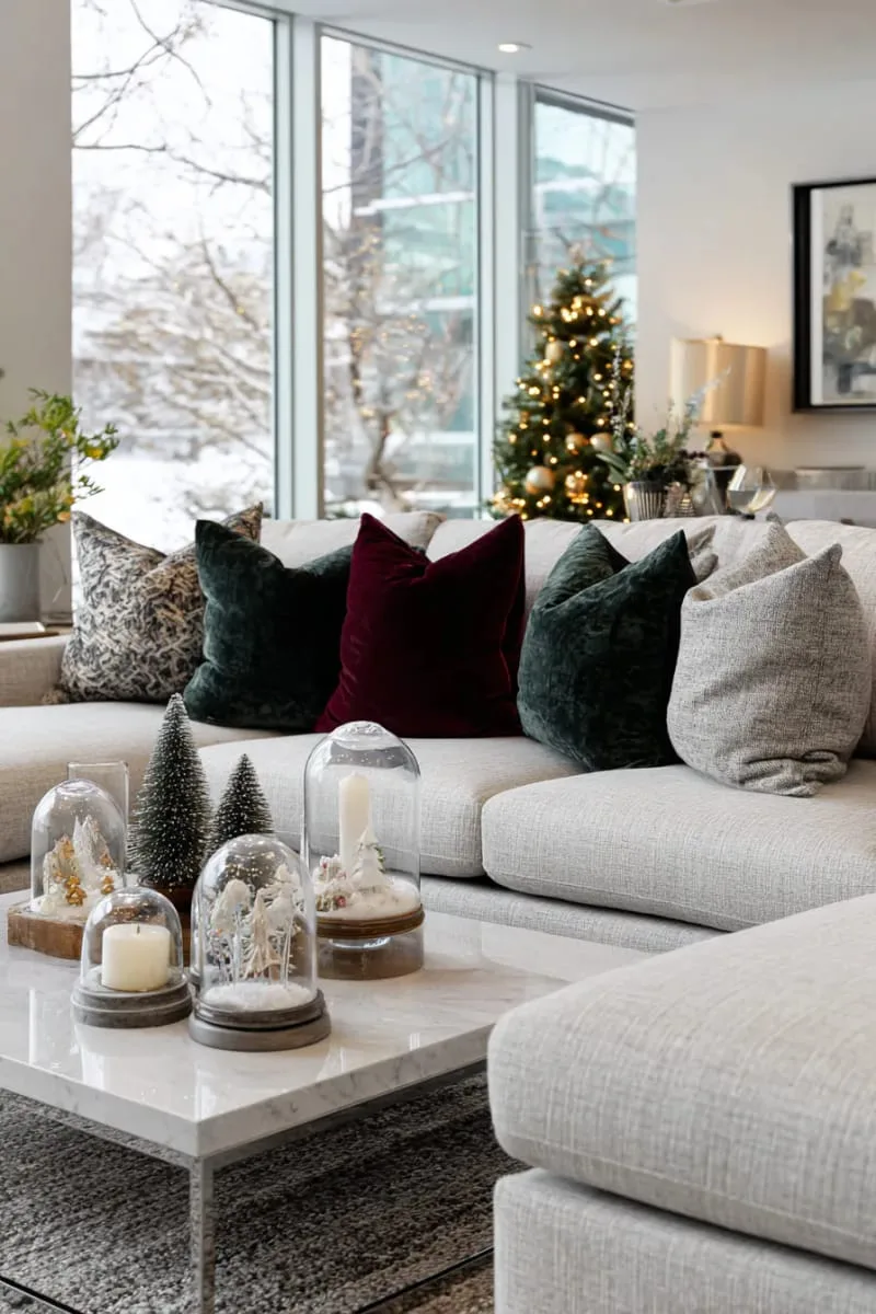 glass cloche domes displaying tiny snowy christmas scenes 1