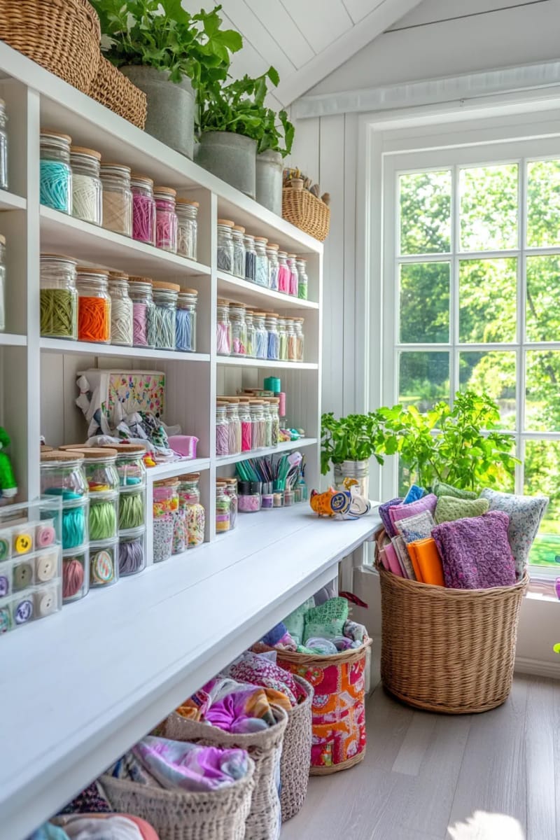 glass jars with wooden lids for button and notion storage 1