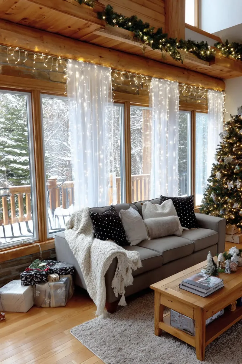 25 New Gorgeous White Christmas Decor Ideas That Wow 27 glimmering icicle string lights around windows and mirrors 1