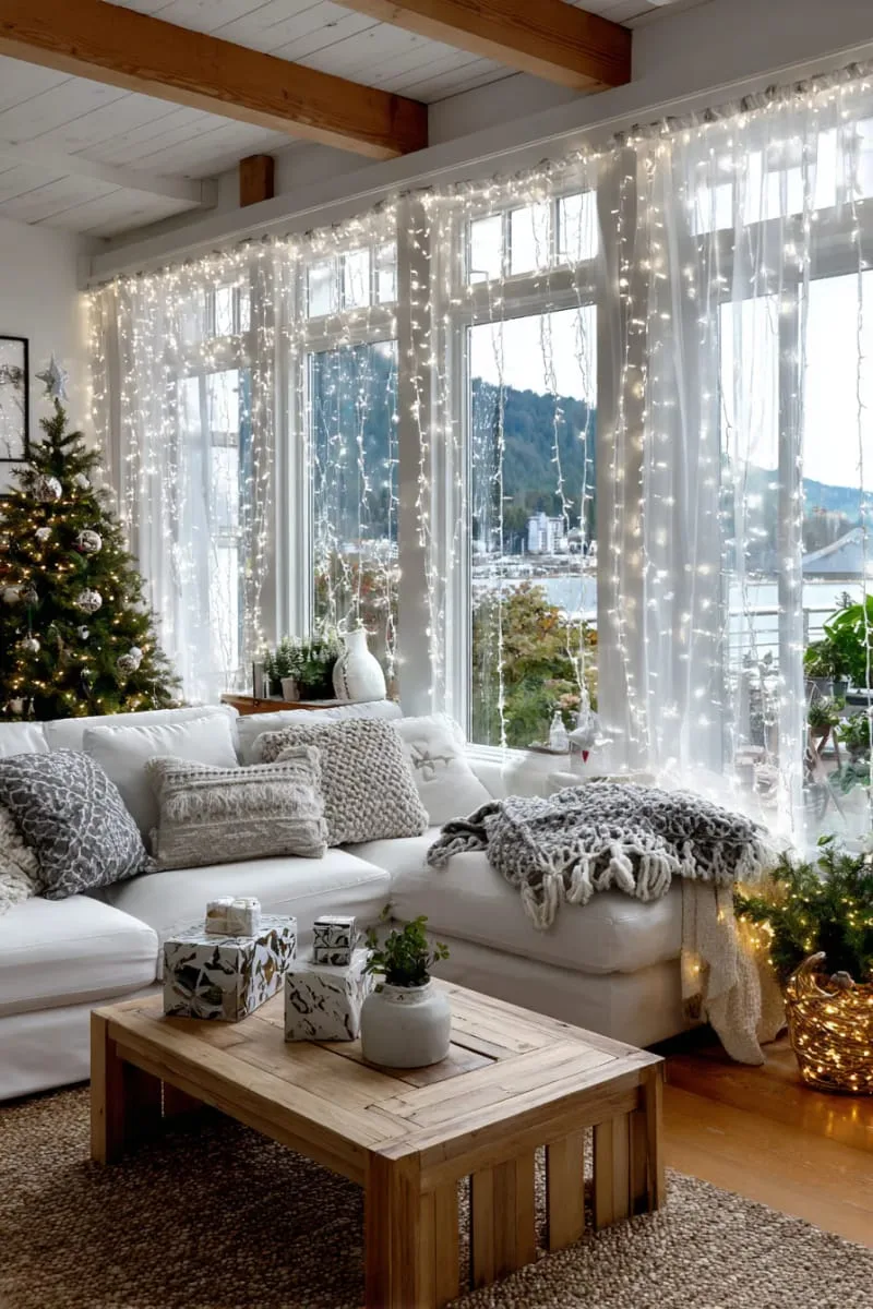 25 New Gorgeous White Christmas Decor Ideas That Wow 28 glimmering icicle string lights around windows and mirrors 1