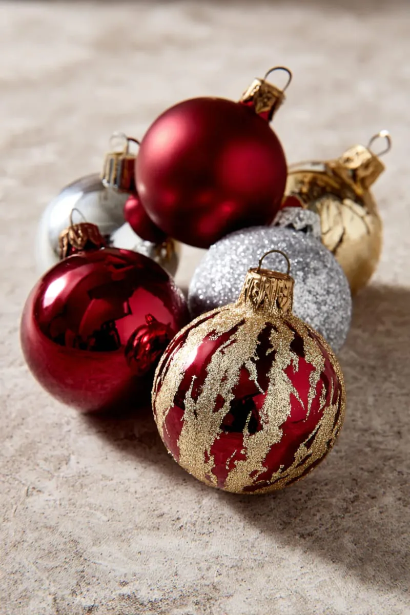 glitter-dripped red glass baubles for shimmering vintage style 1
