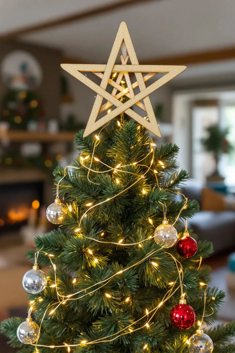 glittery 3d star crafted from popsicle sticks for tree toppers 1