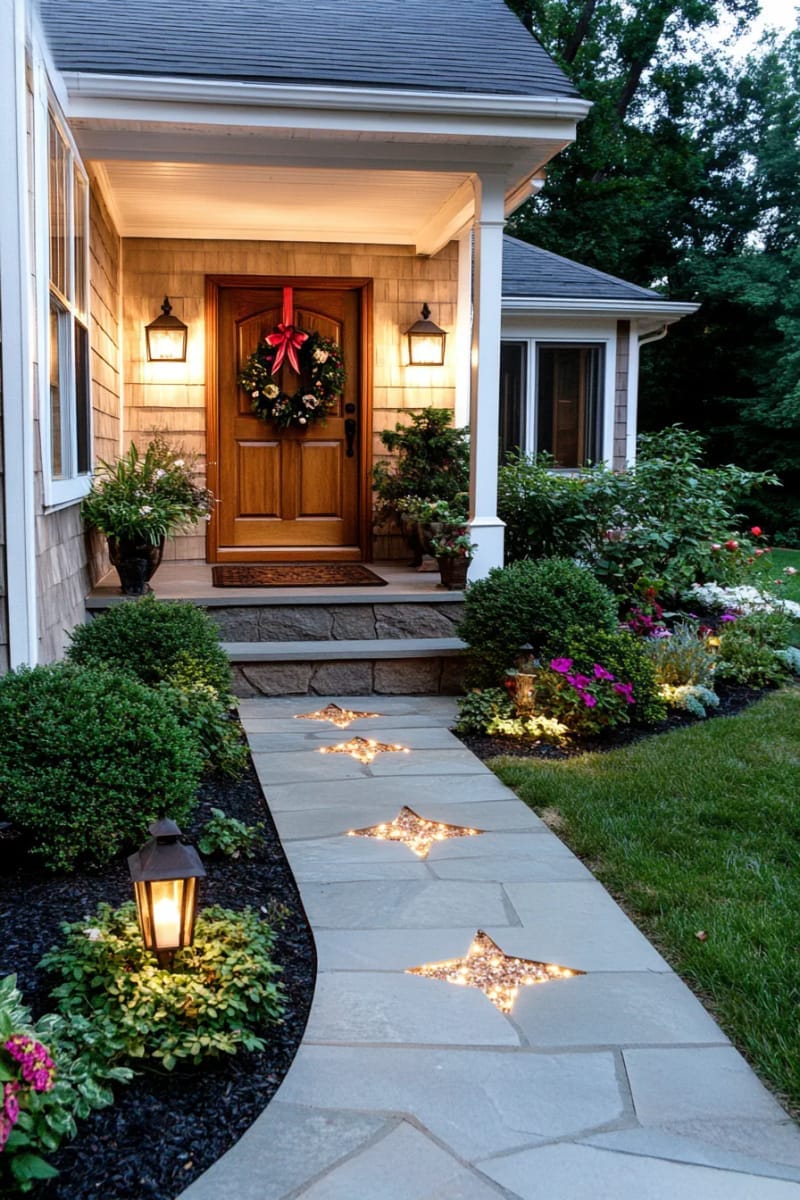 glowing star pathway markers guiding guests to your front porch 1