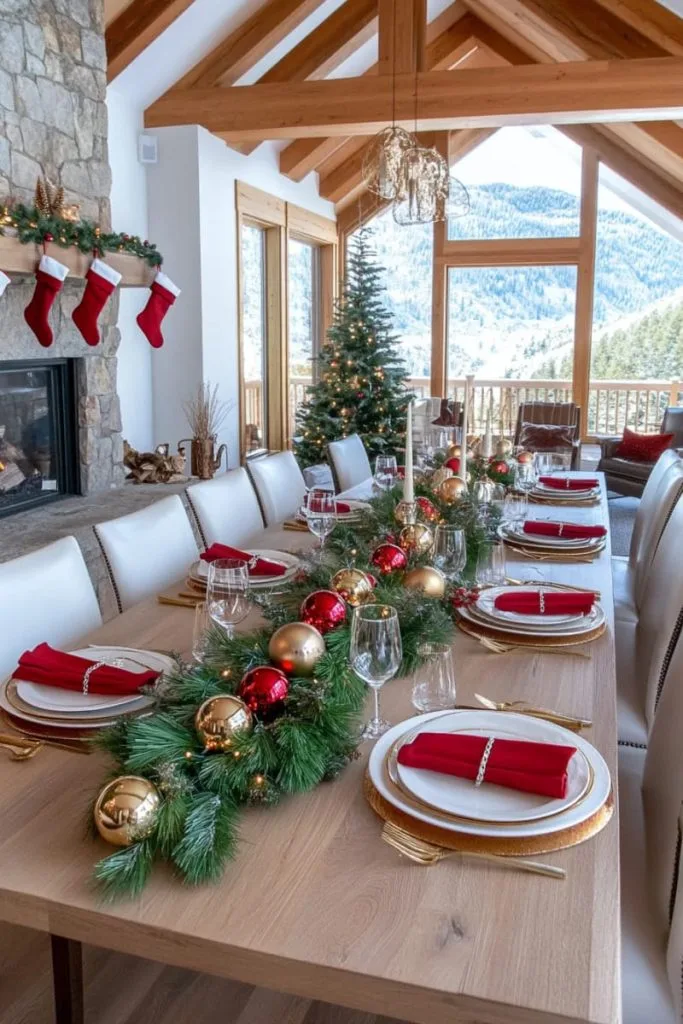 Gold and red ornament garland with mini pine sprig 4