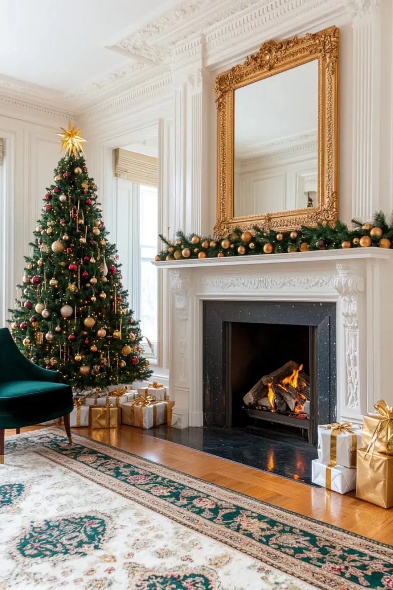 25 Traditional Christmas Decor Ideas with a Nostalgic Vintage Touch 11 golden bells and vintage ornaments on a deep green christmas tree 1