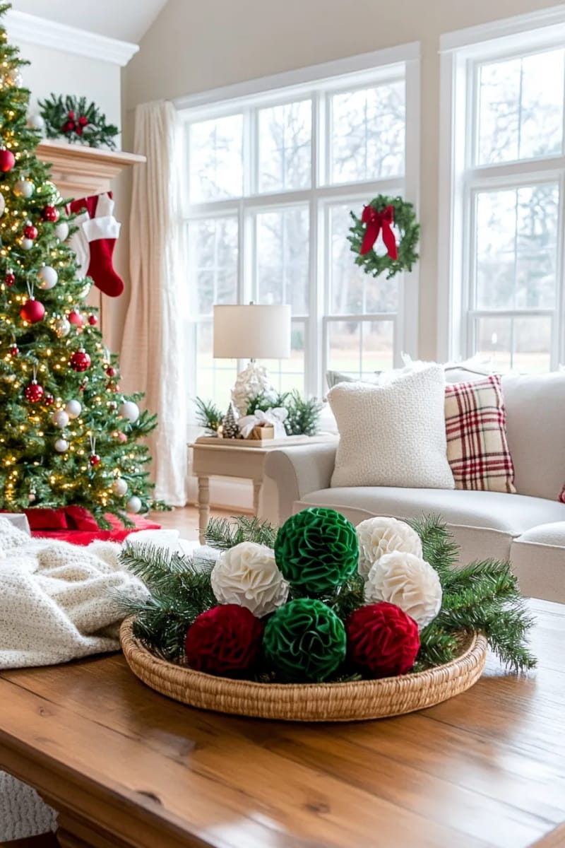 27 Stunning Christmas Decoration Crafts for a Unique 2025 9 green and red 3d ball ornaments using layered paper circles 1