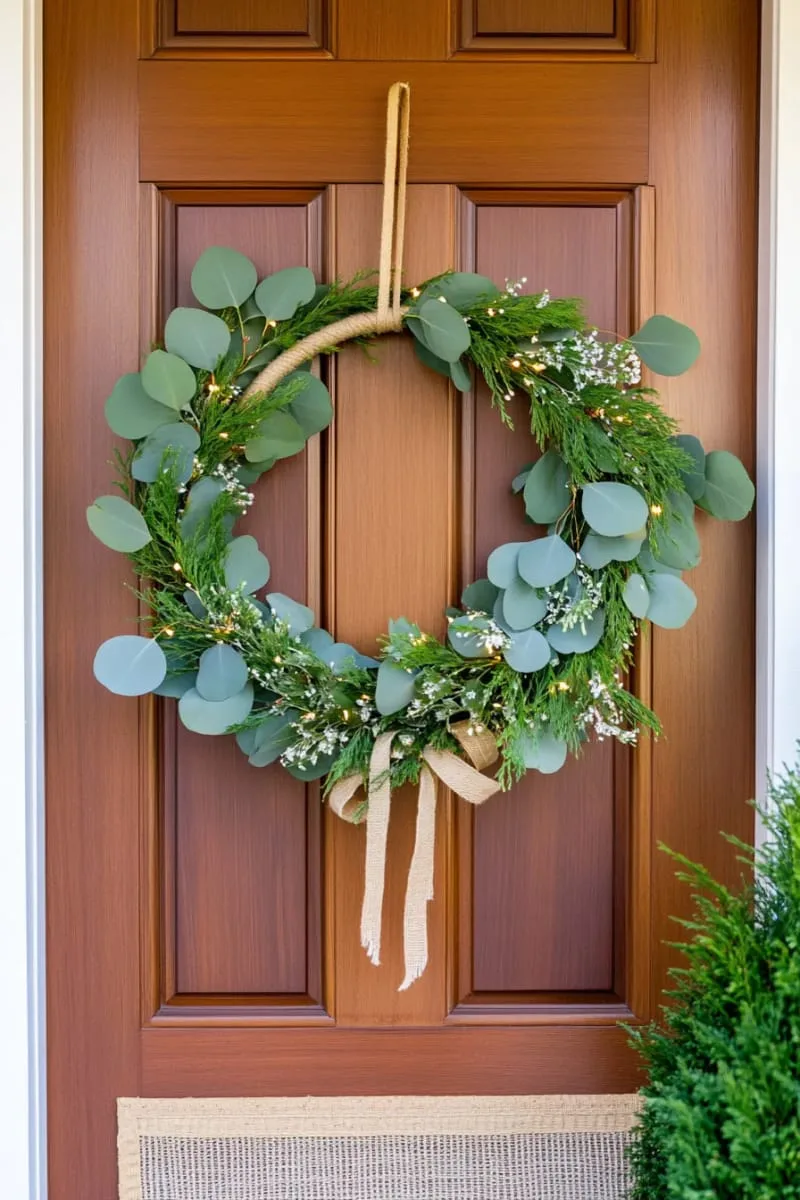 29 Best Christmas Decorations Trends You Can't Miss This Year 93 greenery-wrapped hoop with fairy lights as a door hanger 1