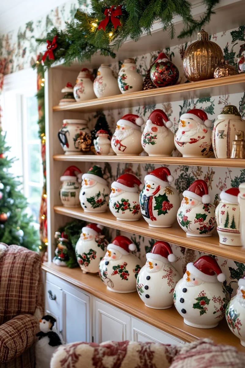 27 Vintage Christmas Decorations You'll Love 7 hand-painted ceramic santas and snowmen with nostalgic facial expressions 1