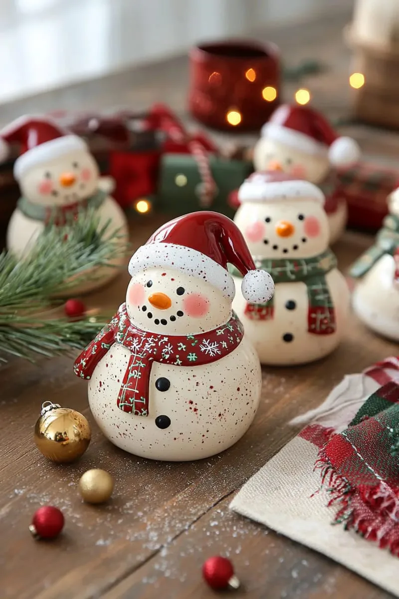27 Vintage Christmas Decorations You'll Love 7 hand-painted ceramic santas and snowmen with nostalgic facial expressions 1
