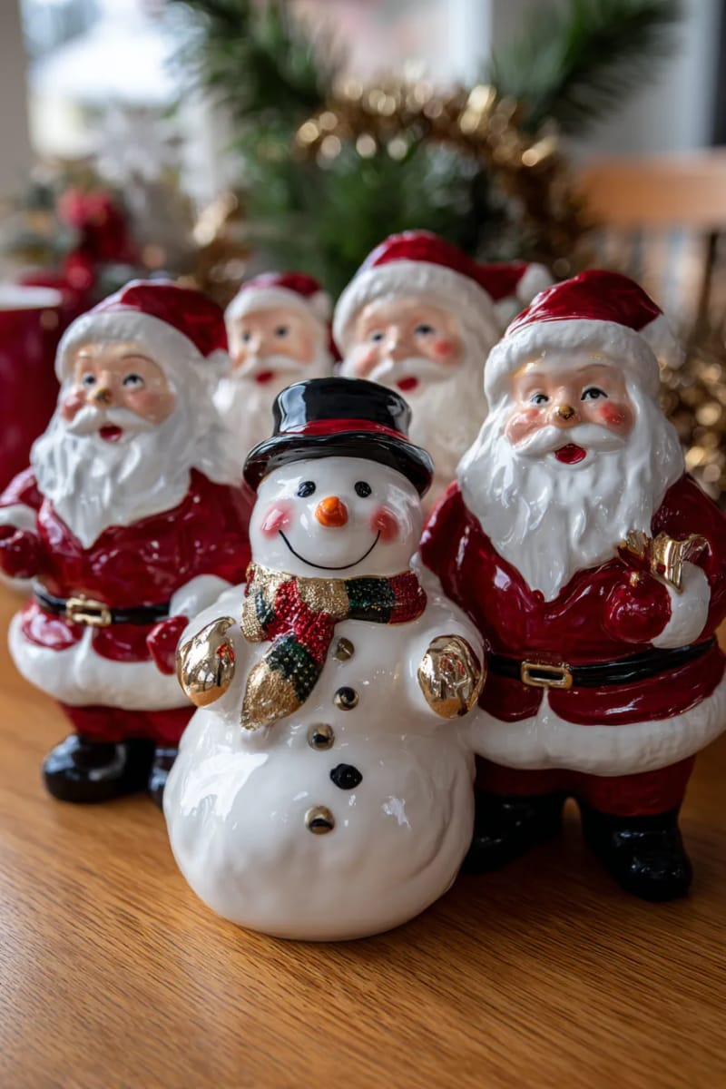 27 Vintage Christmas Decorations You'll Love 9 hand-painted ceramic santas and snowmen with nostalgic facial expressions 1