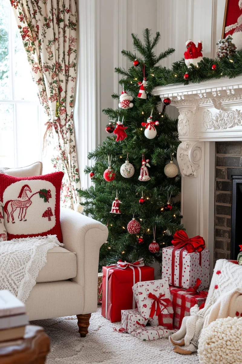 27 Vintage Christmas Decorations You'll Love 51 handmade felt ornaments in shapes of bells, angels, and rocking horses 1