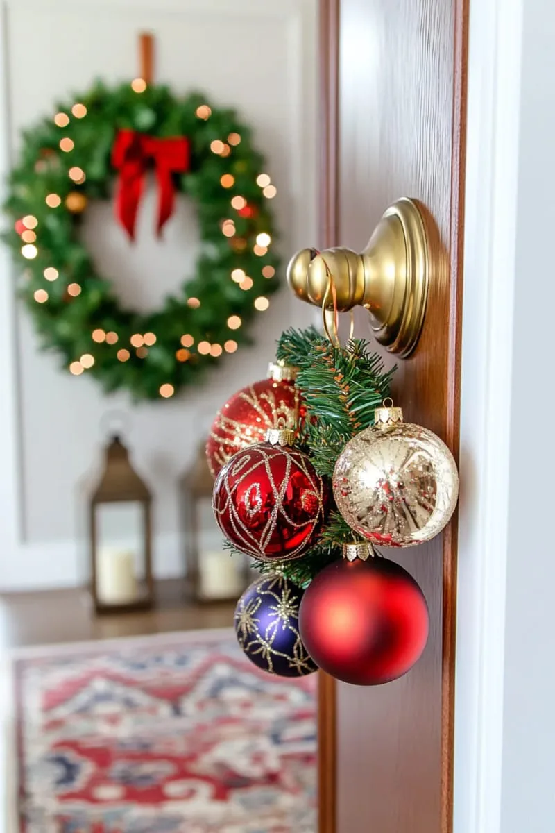 hang a cluster of ornaments from your doorknob as a cheerful welcome. 1