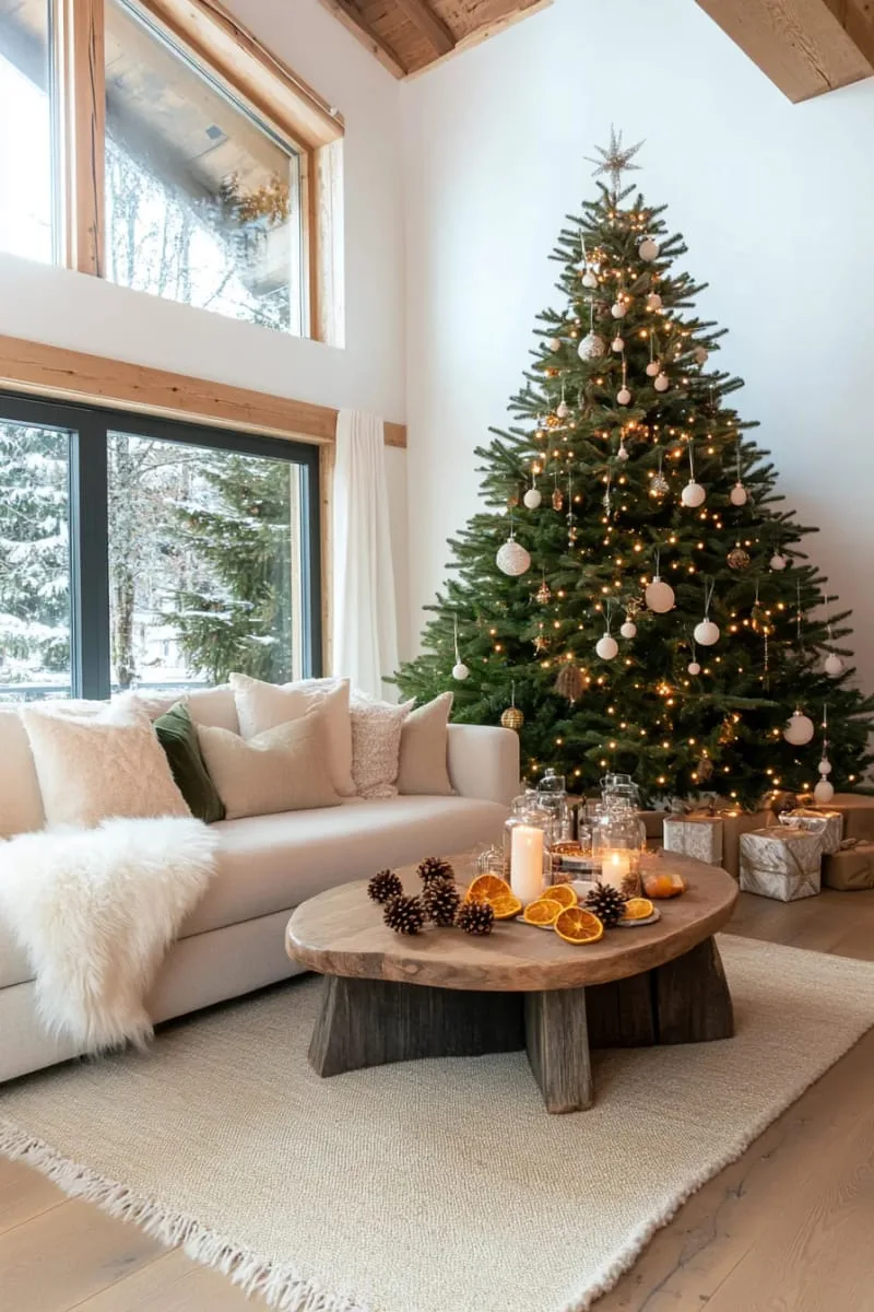 27 Sustainable Christmas Trees For Cheap and Eco-Friendly Decor 5 hang dried orange slices and star anise on a neutral woodland christmas tree. 1