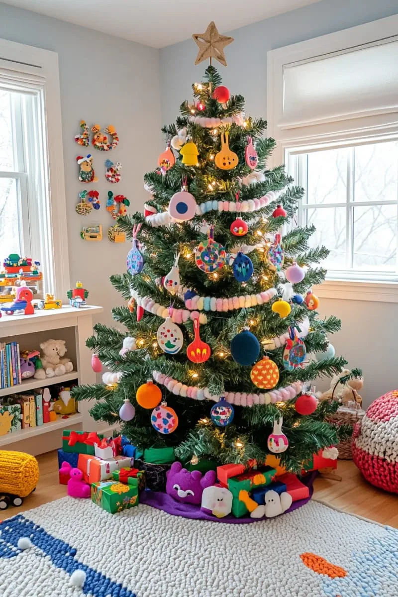 27 Sustainable Christmas Trees For Cheap and Eco-Friendly Decor 40 hang painted wooden spoons as ornaments on a kids christmas tree. 1