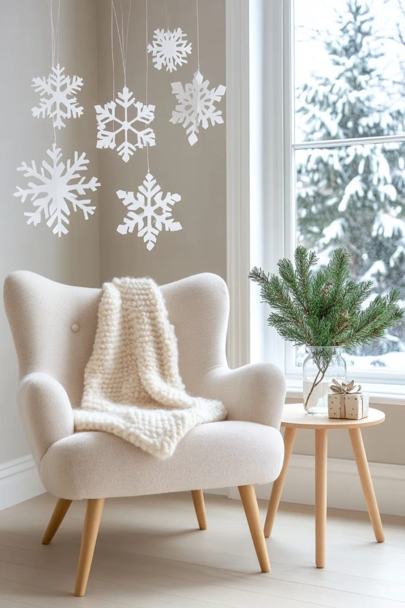 hang paper snowflakes from the ceiling for a whimsical, floating effect 1