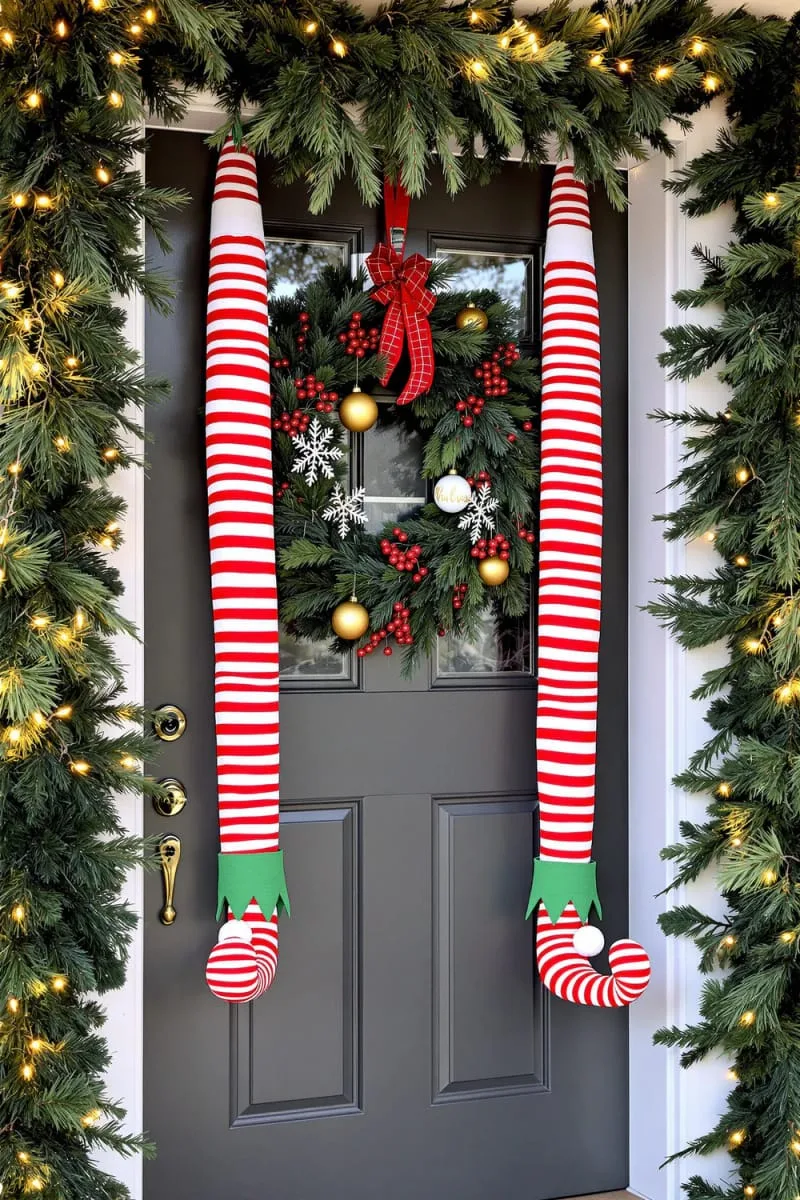 hanging elf legs from door corners for whimsical entryway cheer 1