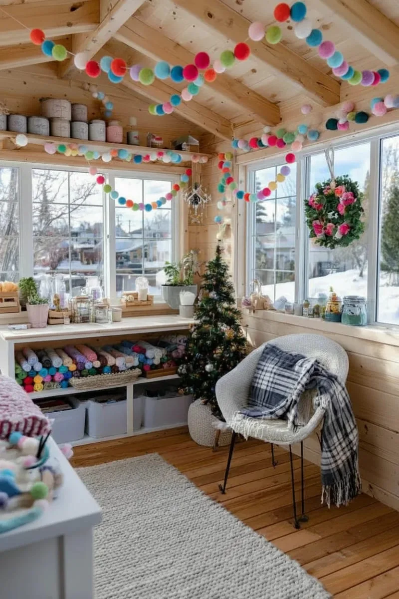 hanging felt ball garlands in rainbow hues for a festive, playful vibe 1