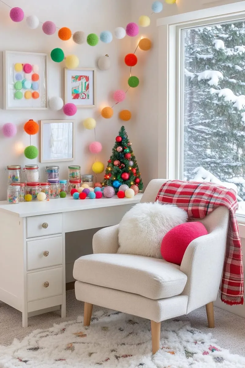hanging felt ball garlands in rainbow hues for a festive, playful vibe 1