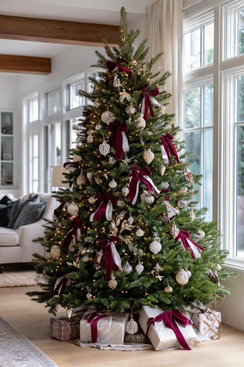 heirloom ornaments and velvet ribbons on a grand, elegant tree 1