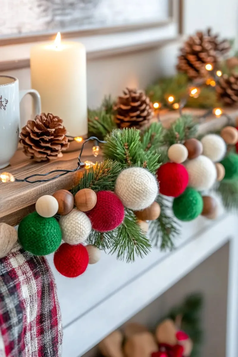 25 Upcycled Christmas Crafts DIY: Unique & Budget Friendly Decor Ideas 86 holiday garland using felted wool sweater scraps and wooden beads 1