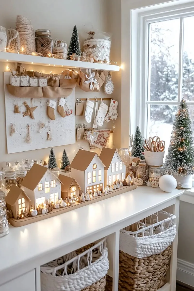 illuminated cardboard christmas village display on your craft table or shelves 1