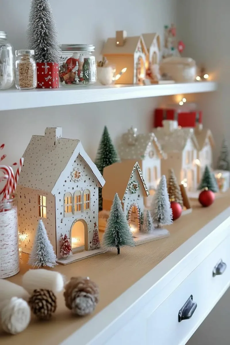 illuminated cardboard christmas village display on your craft table or shelves 1
