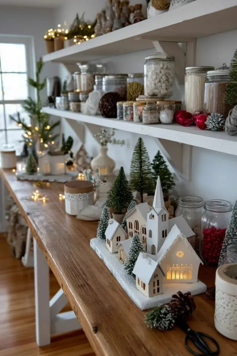 illuminated cardboard christmas village display on your craft table or shelves 1