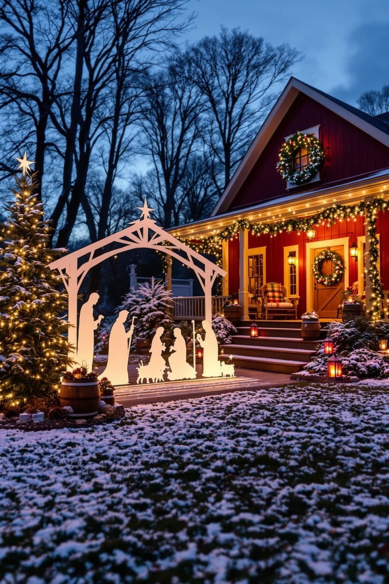 illuminated nativity silhouette scene with plywood cutouts and subtle backlighting 1