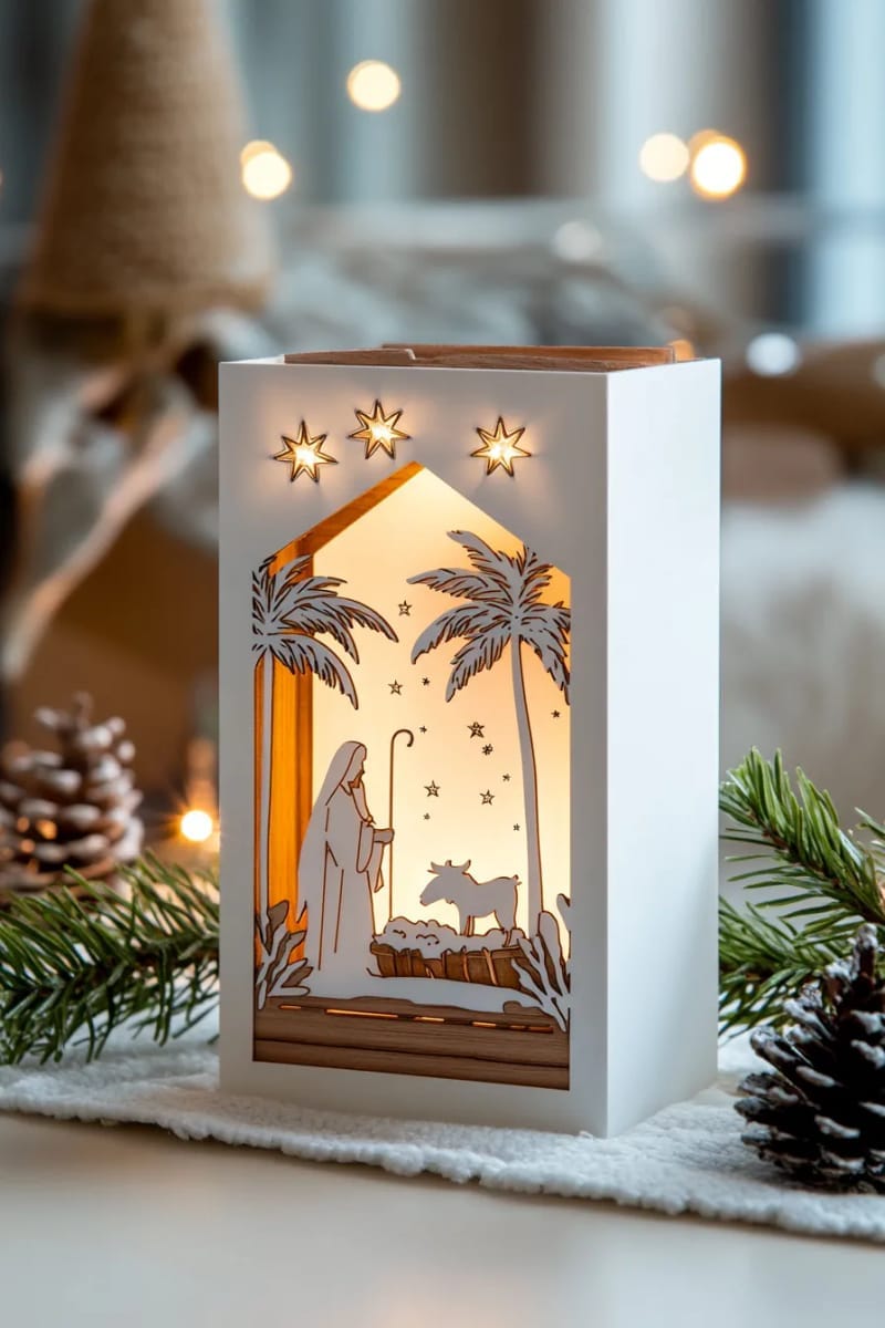 intricate nativity shadow box with glowing led backlight 1