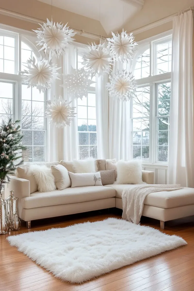 27 Stunning Christmas Decoration Crafts for a Unique 2025 56 large white 3d paper snowflakes for dramatic wall or window display 1
