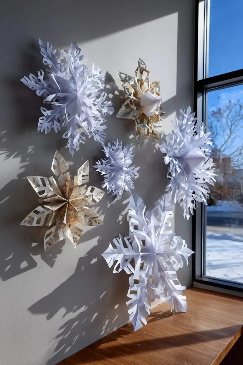 27 Stunning Christmas Decoration Crafts for a Unique 2025 62 large white 3d paper snowflakes for dramatic wall or window display 1