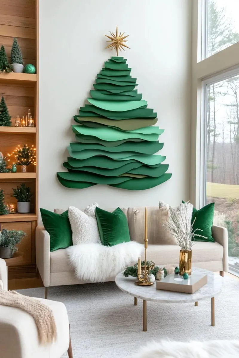 27 Stunning Christmas Decoration Crafts for a Unique 2025 146 layered green paper tree wall hanging with a golden star topper 1