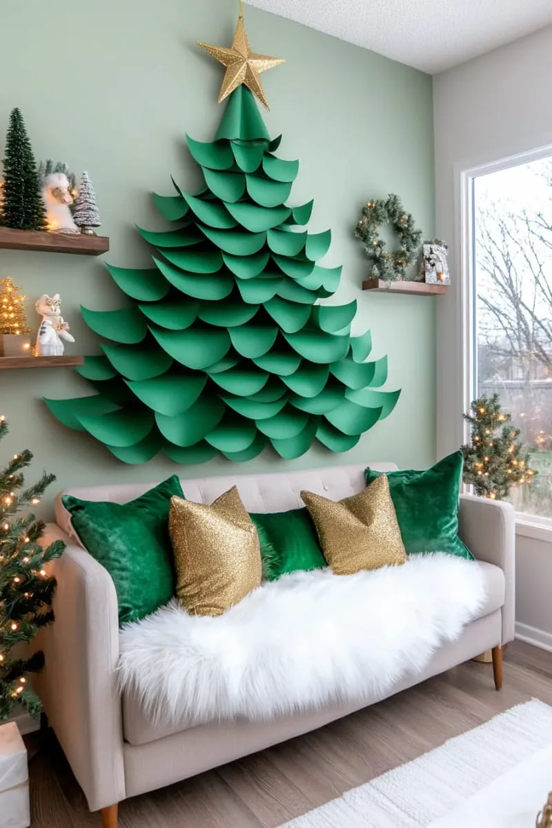 27 Stunning Christmas Decoration Crafts for a Unique 2025 147 layered green paper tree wall hanging with a golden star topper 1