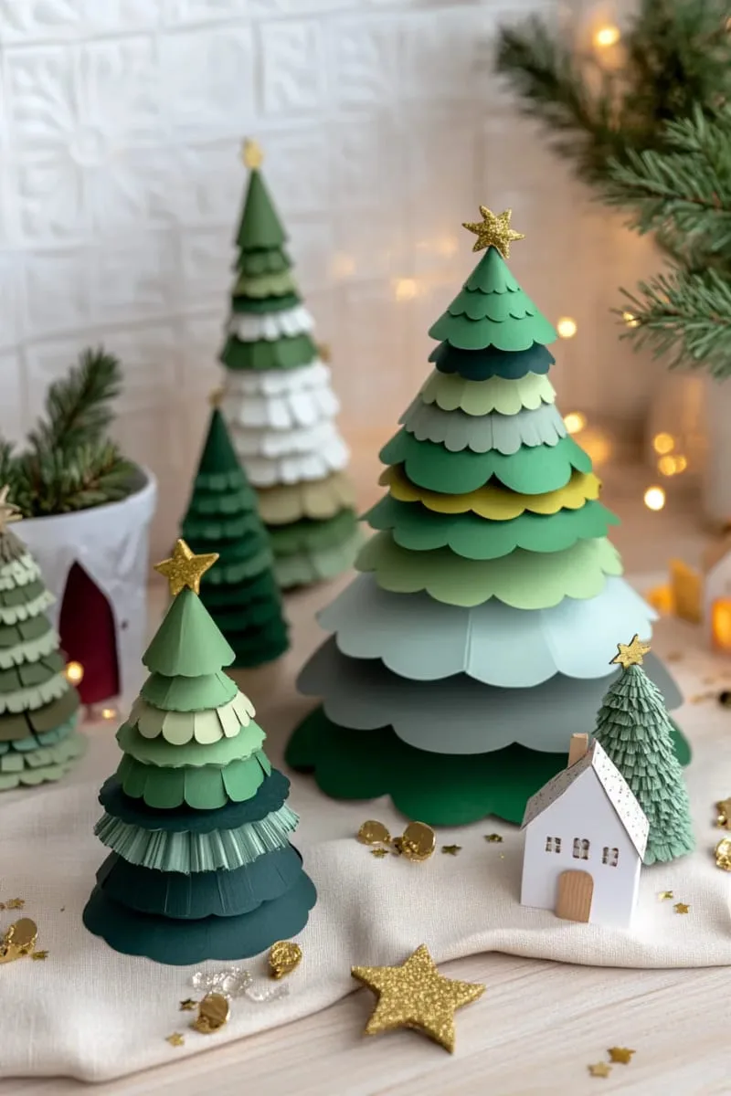 layered paper christmas trees in ombre green shades 1