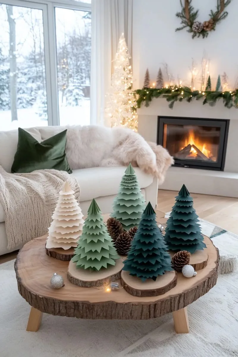 layered paper christmas trees in ombre green shades 1