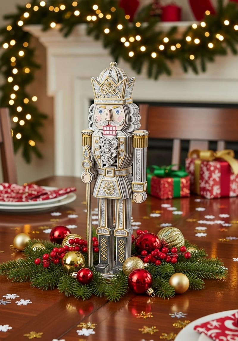 layered paper nutcracker centerpiece with shimmering foil accents 1