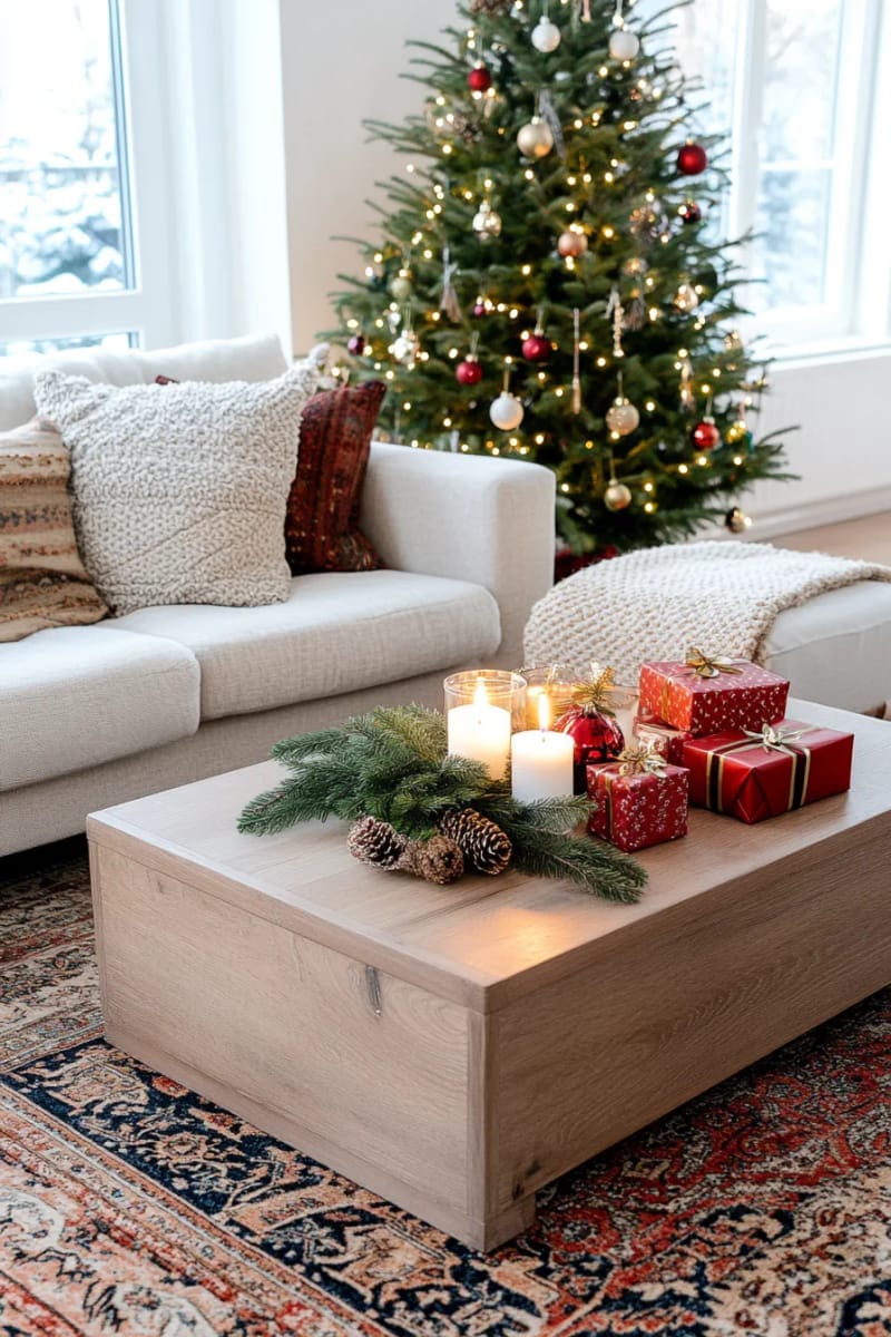 layered rugs and soft lighting for a warm christmas morning aesthetic 1